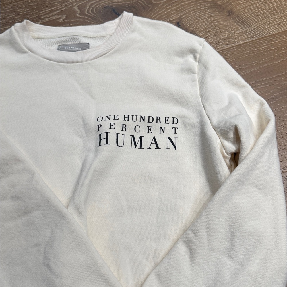 Everlane Organic Cotton Crewneck Sweatshirt “100% Human” Ivory Minimalist Size S - Picture 5 of 5